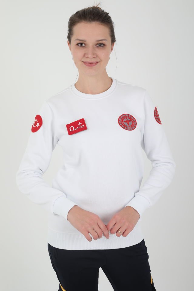 Yeni Acil Sağlık Beyaz Sıfır Yaka Swit (Unisex- 3 İplik)