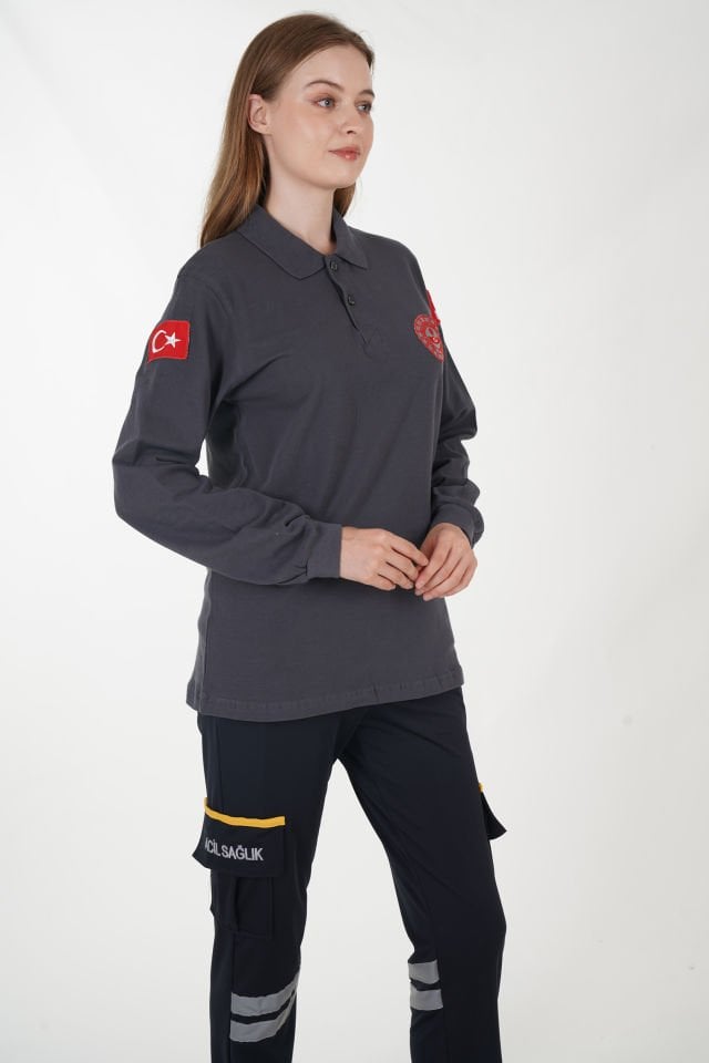 112 Acil Çağrı Merkezi Füme Uzun Kollu T-shirt  (Unisex)