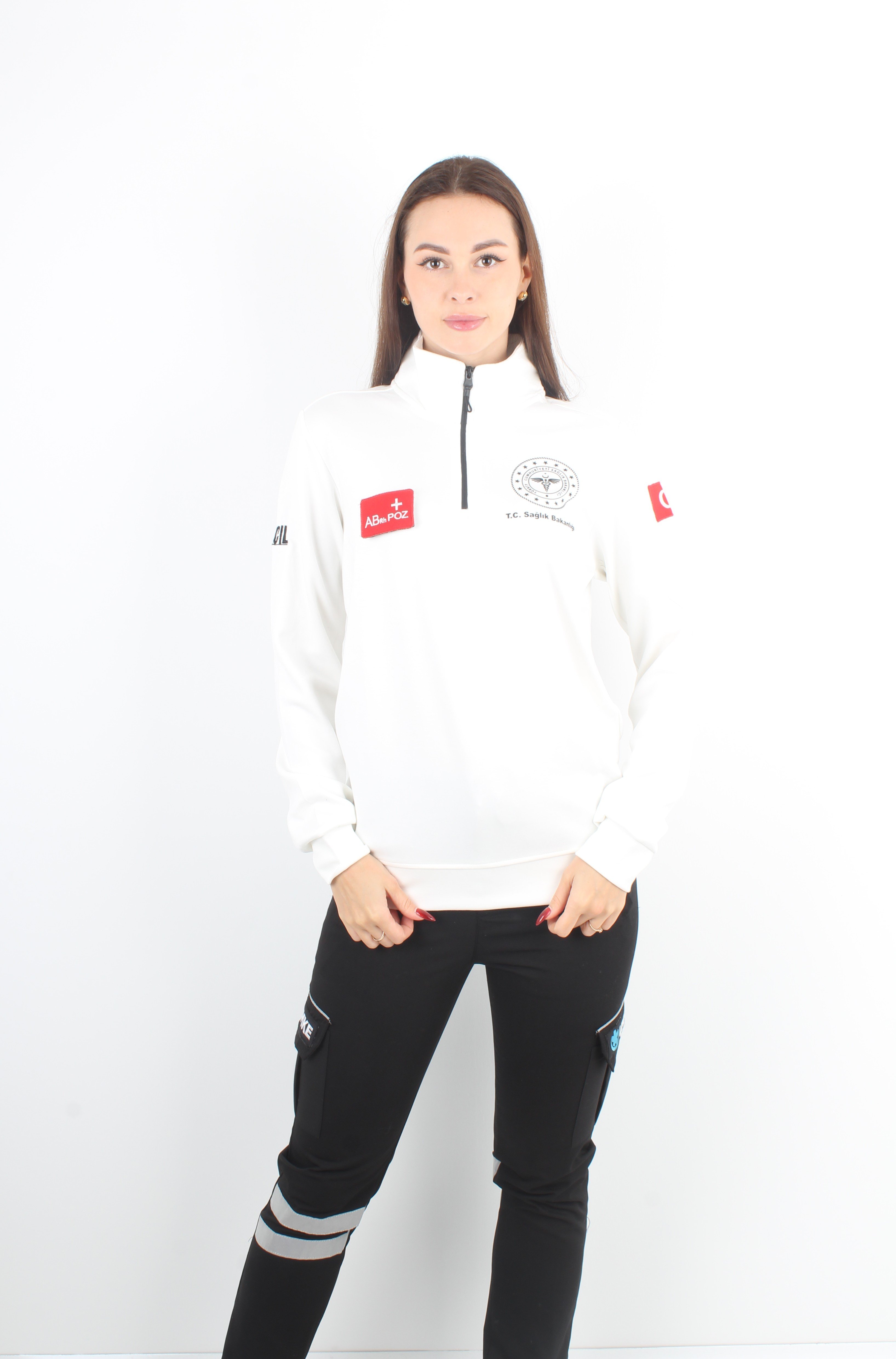 Sağlık Bakanlığı 112 Acil Beyaz Fermuarlı Swit Oysho Kumaş (Unisex)