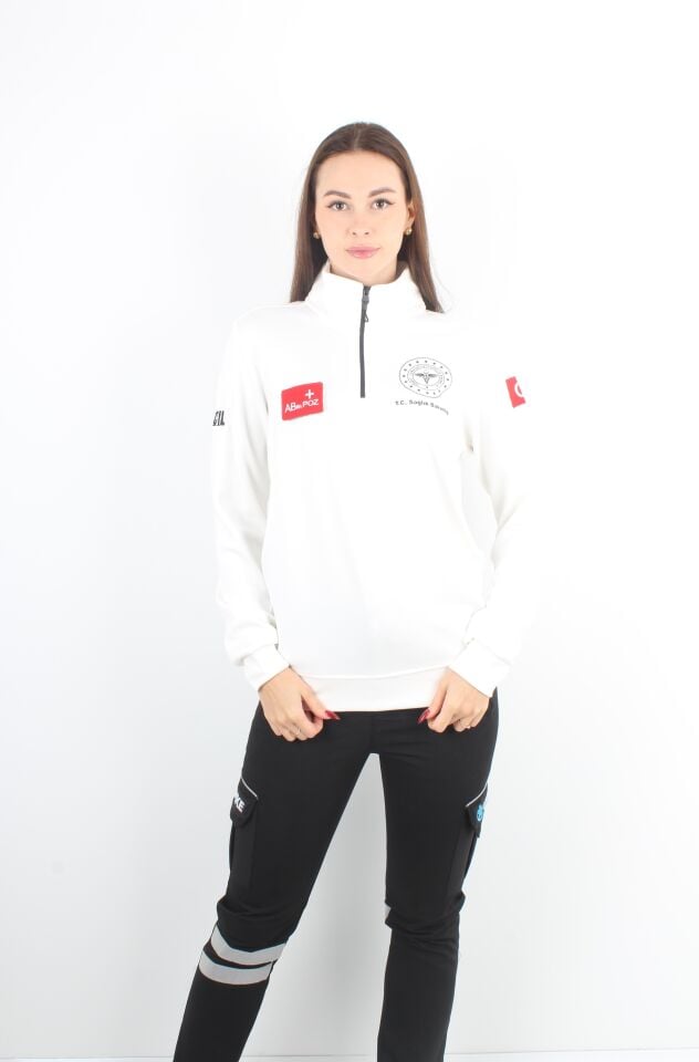 Sağlık Bakanlığı 112 Acil Beyaz Fermuarlı Swit Oysho Kumaş (Unisex)