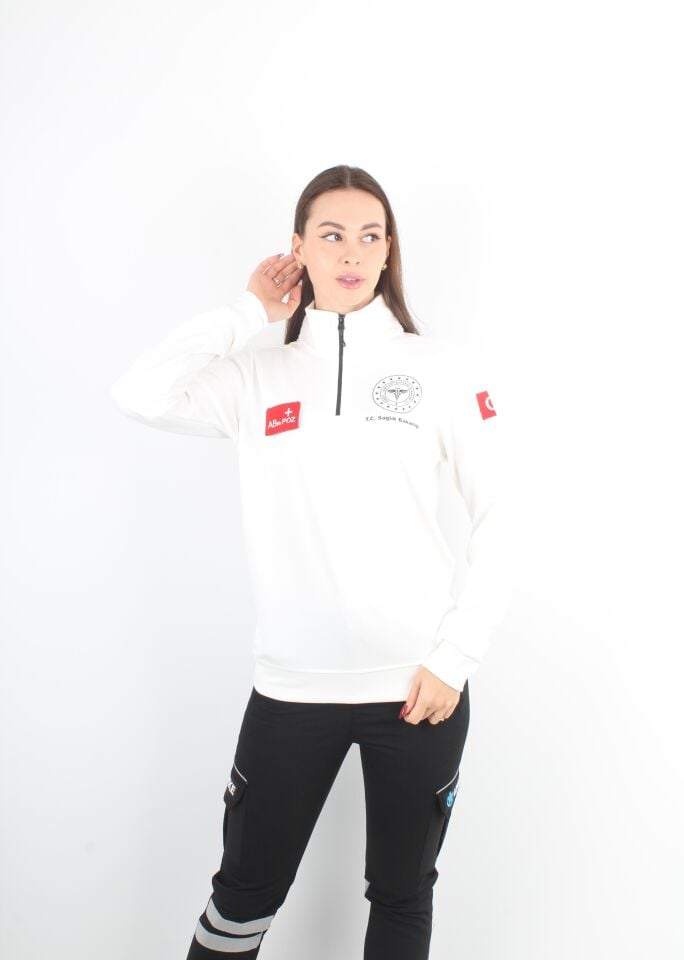 Sağlık Bakanlığı 112 Acil Beyaz Fermuarlı Swit Oysho Kumaş (Unisex)