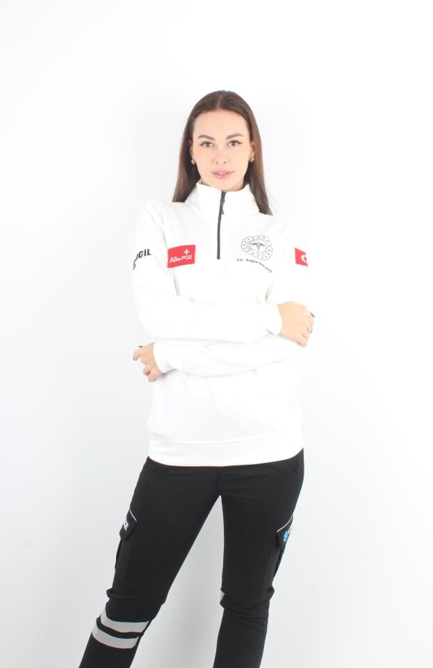 Sağlık Bakanlığı 112 Acil Beyaz Fermuarlı Swit Oysho Kumaş (Unisex)