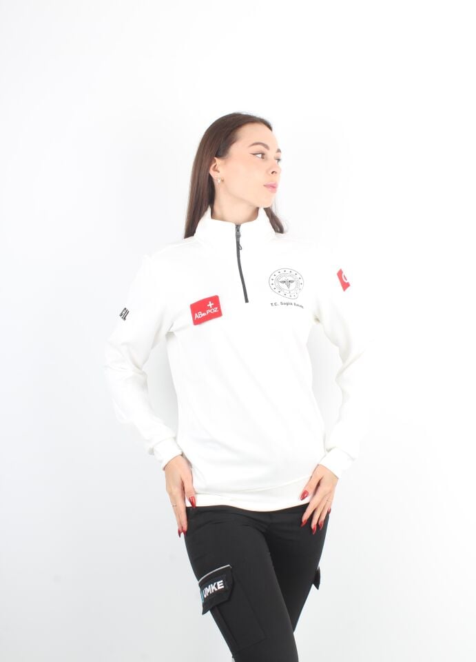 Sağlık Bakanlığı 112 Acil Beyaz Fermuarlı Swit Oysho Kumaş (Unisex)