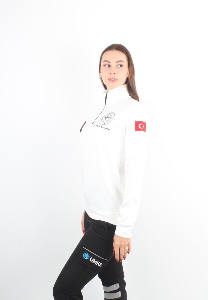 Sağlık Bakanlığı 112 Acil Beyaz Fermuarlı Swit Oysho Kumaş (Unisex)