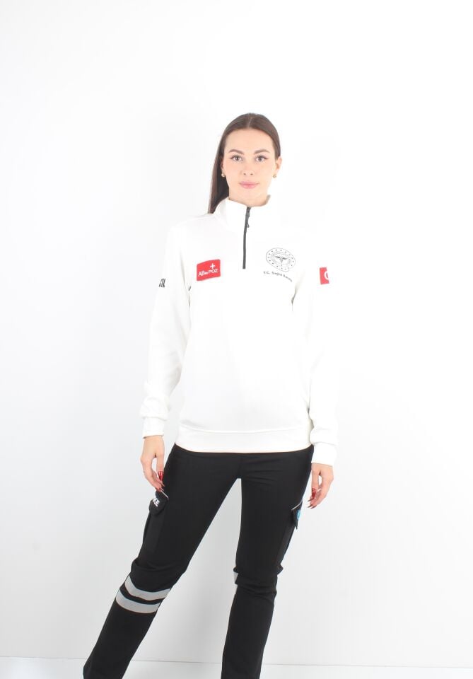 Sağlık Bakanlığı 112 Acil Beyaz Fermuarlı Swit Oysho Kumaş (Unisex)