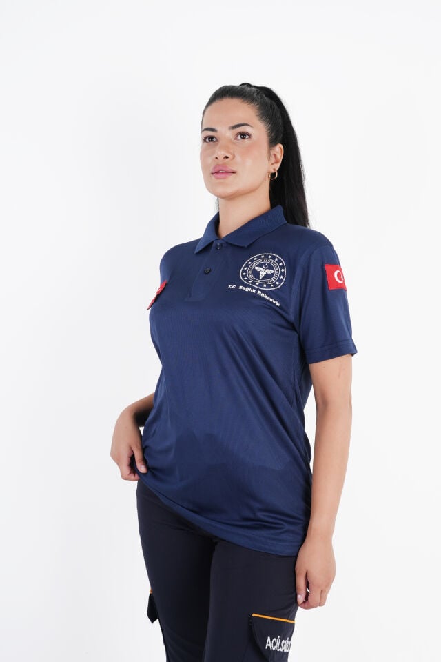 Sağlık Bakanlığı 112 Acil Lacivert Polo Yaka Comfort T-shirt (Unisex)