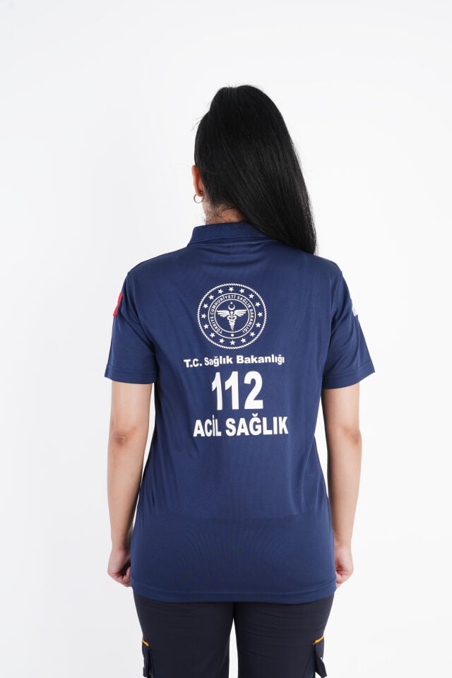 Sağlık Bakanlığı 112 Acil Lacivert Polo Yaka Comfort T-shirt (Unisex)