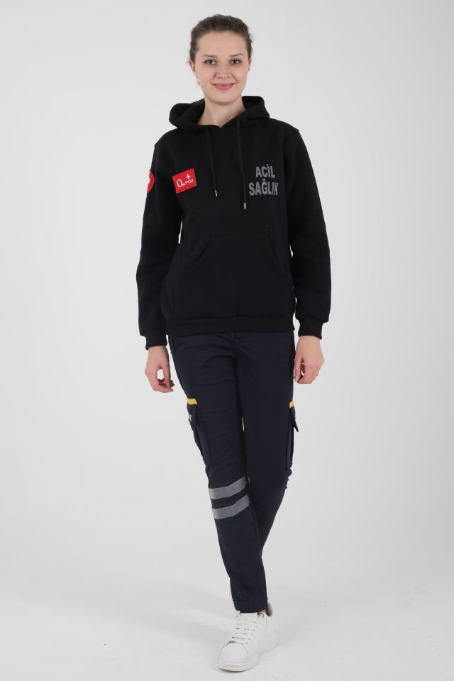 Acil Sağlık Siyah Kapşonlu Swit (Unisex)