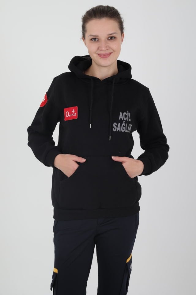 Acil Sağlık Siyah Kapşonlu Swit (Unisex)