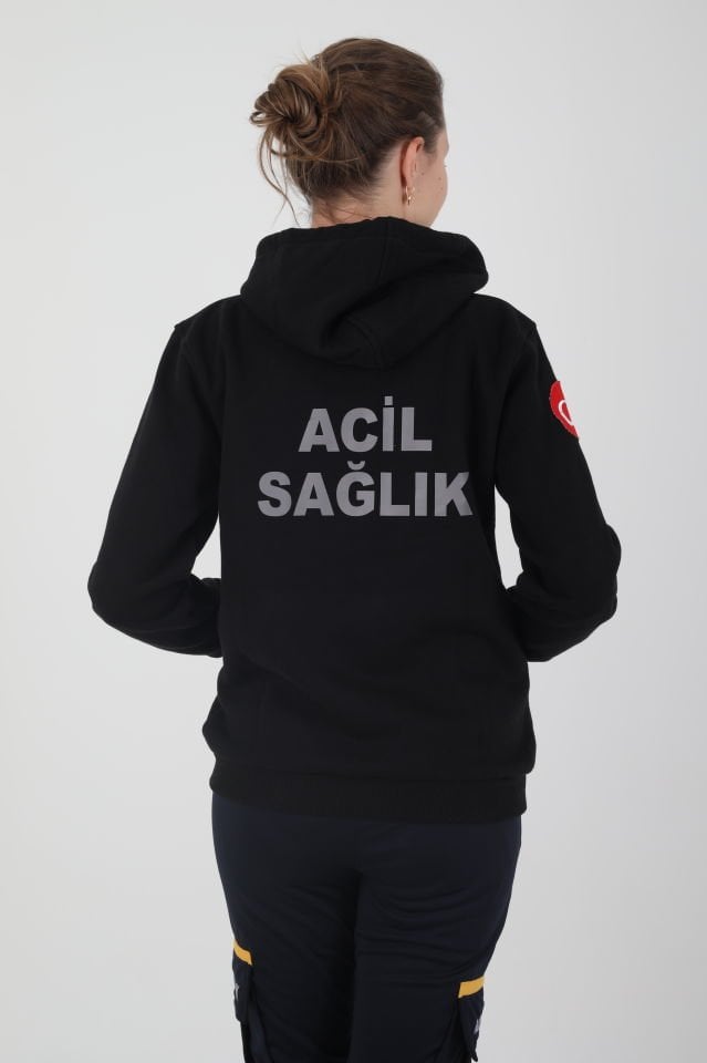 Acil Sağlık Siyah Kapşonlu Swit (Unisex)