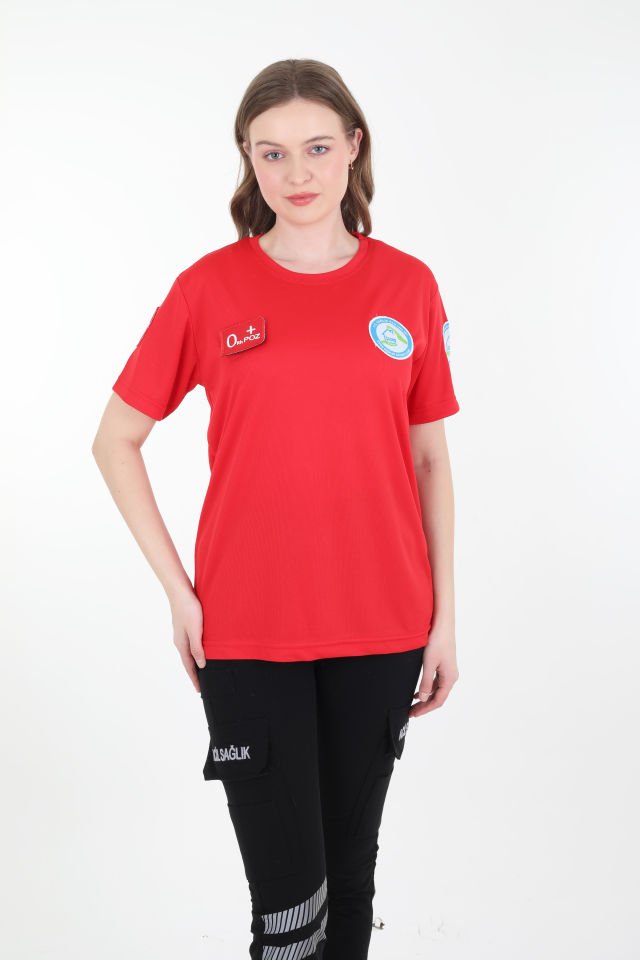 Kırmızı Evde Sağlık Comfort T-shirt (Fileli-Unisex)