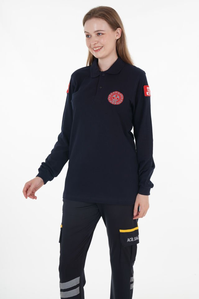 112 Acil Çağrı Merkezi Lacivert Uzun Kollu Lacost T-shirt (Unisex)