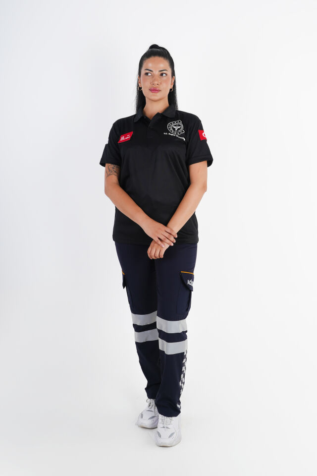 Sağlık Bakanlığı 112 Acil Siyah Comfort Polo Yaka T-shirt (Unisex)