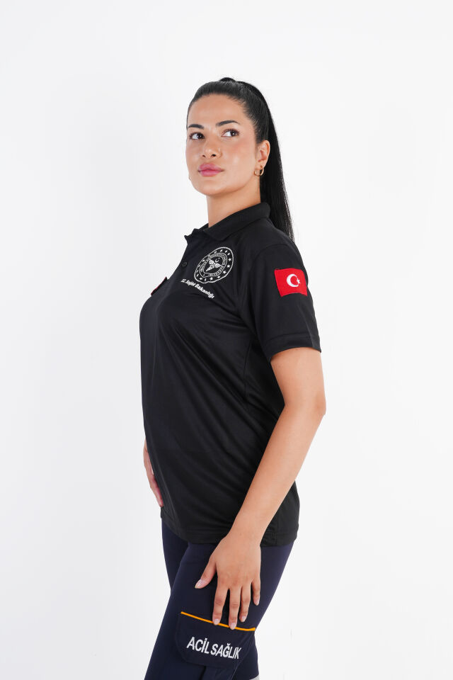 Sağlık Bakanlığı 112 Acil Siyah Comfort Polo Yaka T-shirt (Unisex)