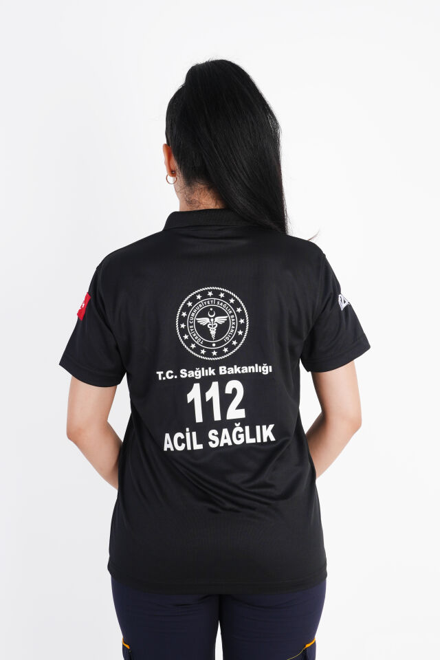 Sağlık Bakanlığı 112 Acil Siyah Comfort Polo Yaka T-shirt (Unisex)