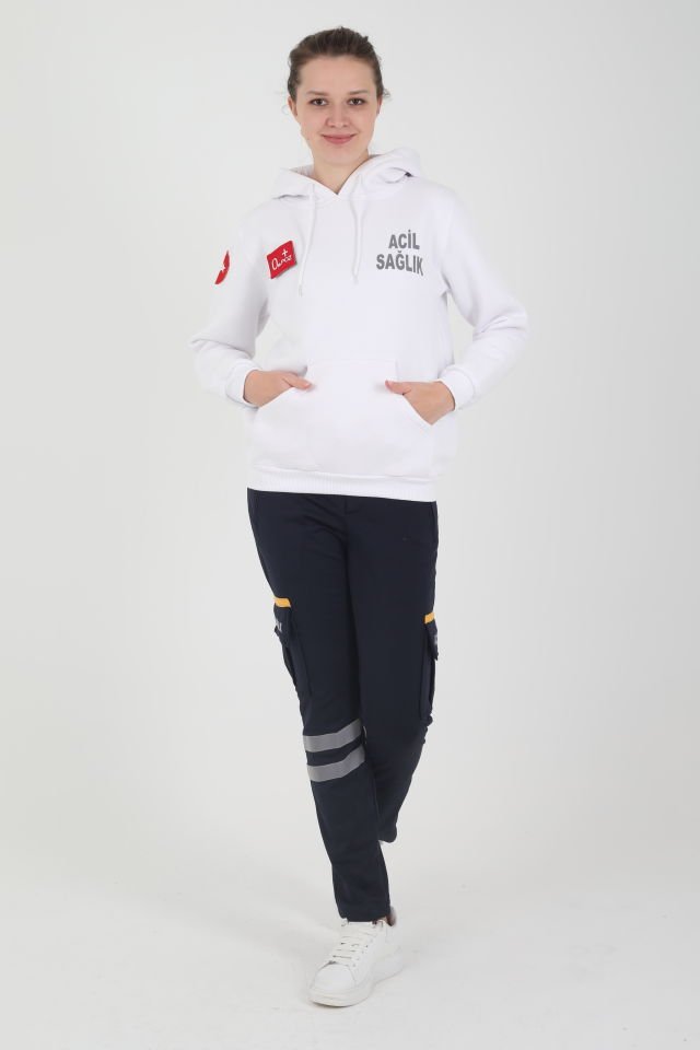 Acil Sağlık Beyaz Kapşonlu Swit (Unisex)