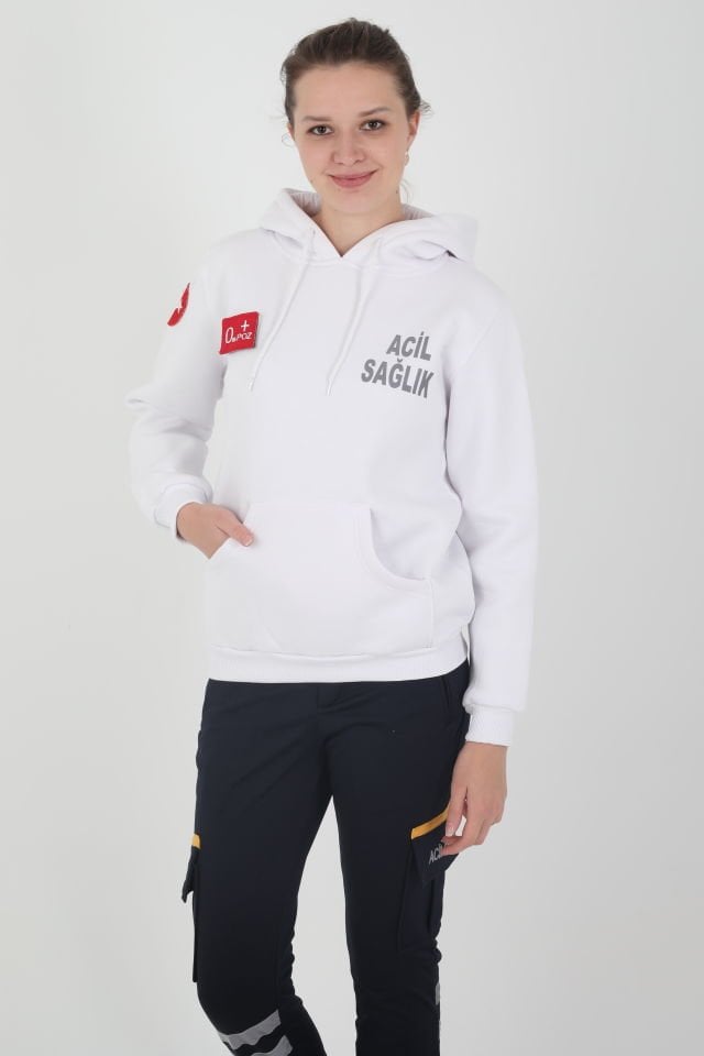 Acil Sağlık Beyaz Kapşonlu Swit (Unisex)