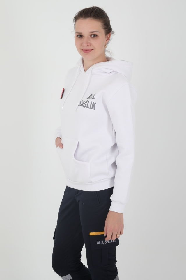 Acil Sağlık Beyaz Kapşonlu Swit (Unisex)