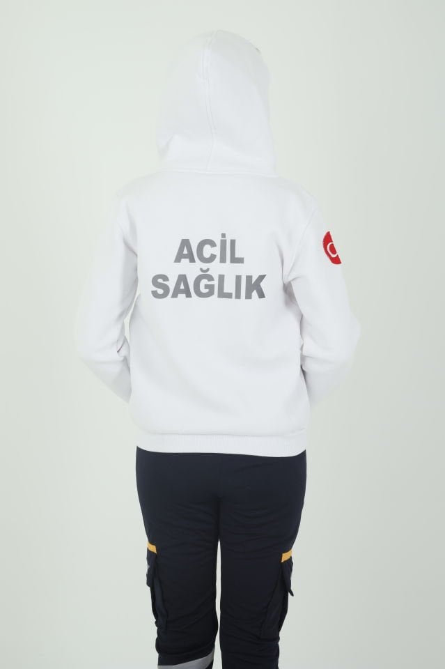 Acil Sağlık Beyaz Kapşonlu Swit (Unisex)
