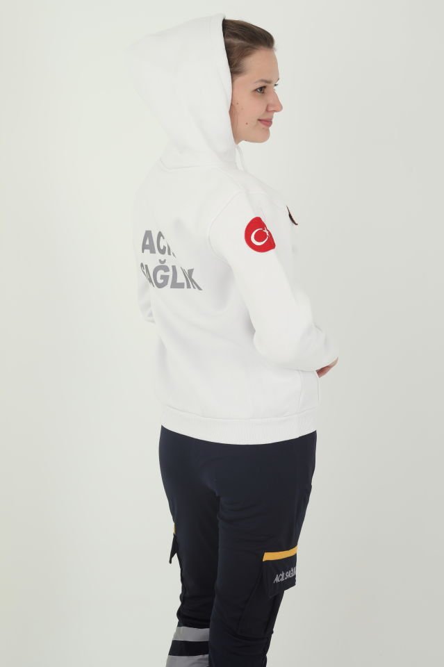 Acil Sağlık Beyaz Kapşonlu Swit (Unisex)