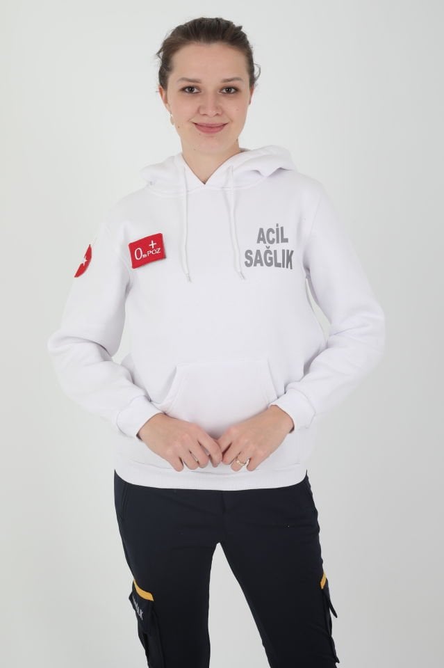 Acil Sağlık Beyaz Kapşonlu Swit (Unisex)