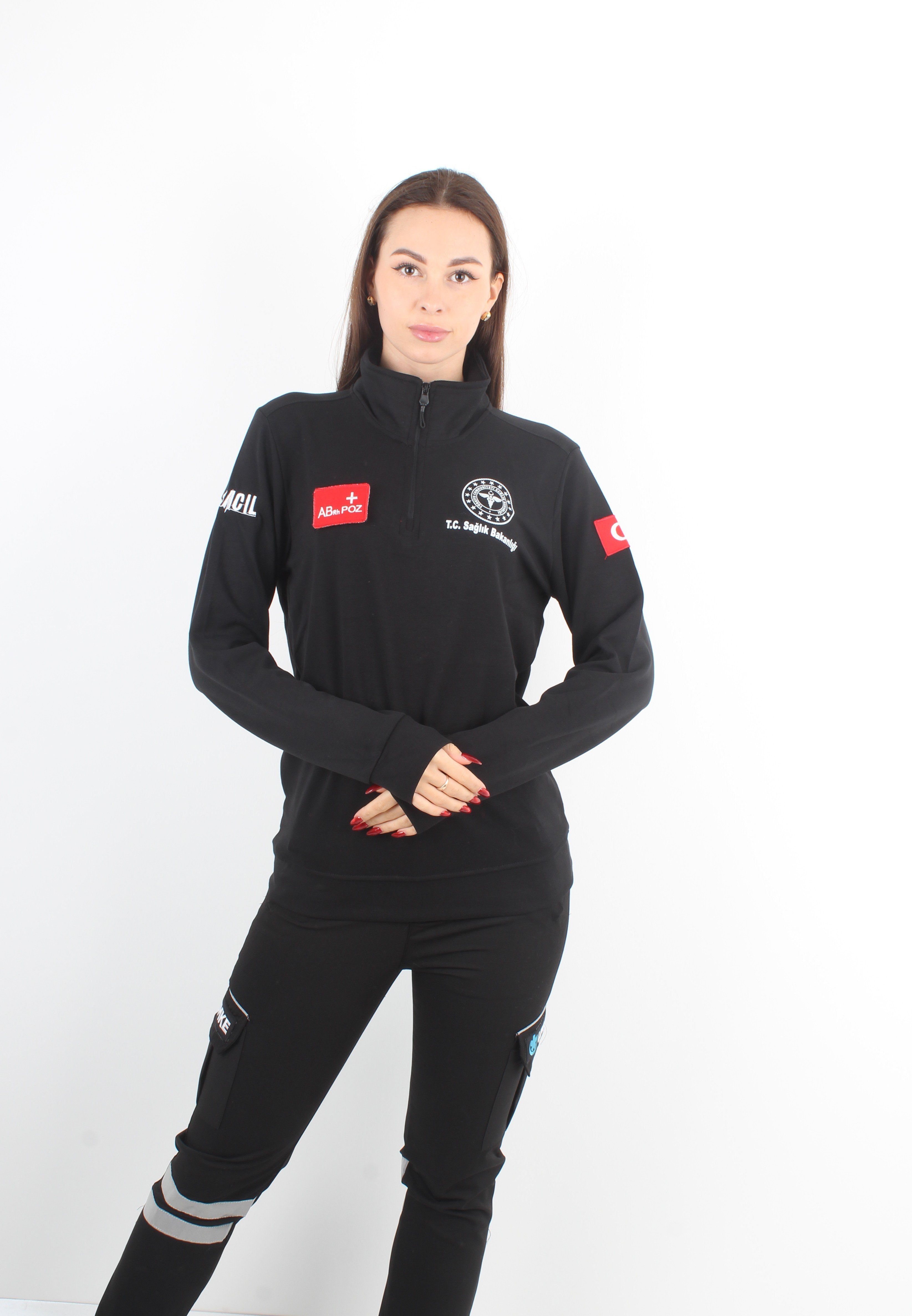Sağlık Bakanlığı 112 Acil Siyah Fermuarlı Swit Oysho Kumaş (Unisex)