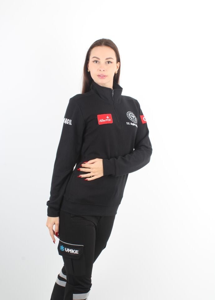 Sağlık Bakanlığı 112 Acil Siyah Fermuarlı Swit Oysho Kumaş (Unisex)