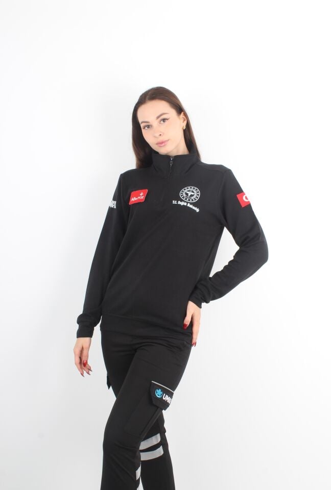 Sağlık Bakanlığı 112 Acil Siyah Fermuarlı Swit Oysho Kumaş (Unisex)