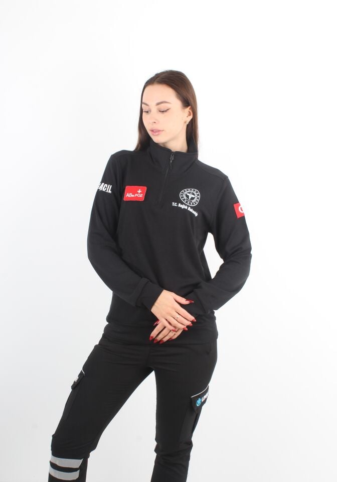 Sağlık Bakanlığı 112 Acil Siyah Fermuarlı Swit Oysho Kumaş (Unisex)