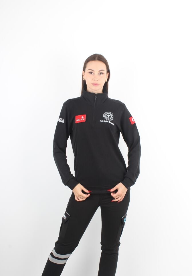 Sağlık Bakanlığı 112 Acil Siyah Fermuarlı Swit Oysho Kumaş (Unisex)