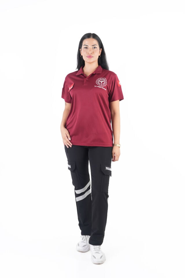 Sağlık Bakanlığı 112 Acil Bordo Comfort Polo Yaka T-shirt (Unisex-Fileli)