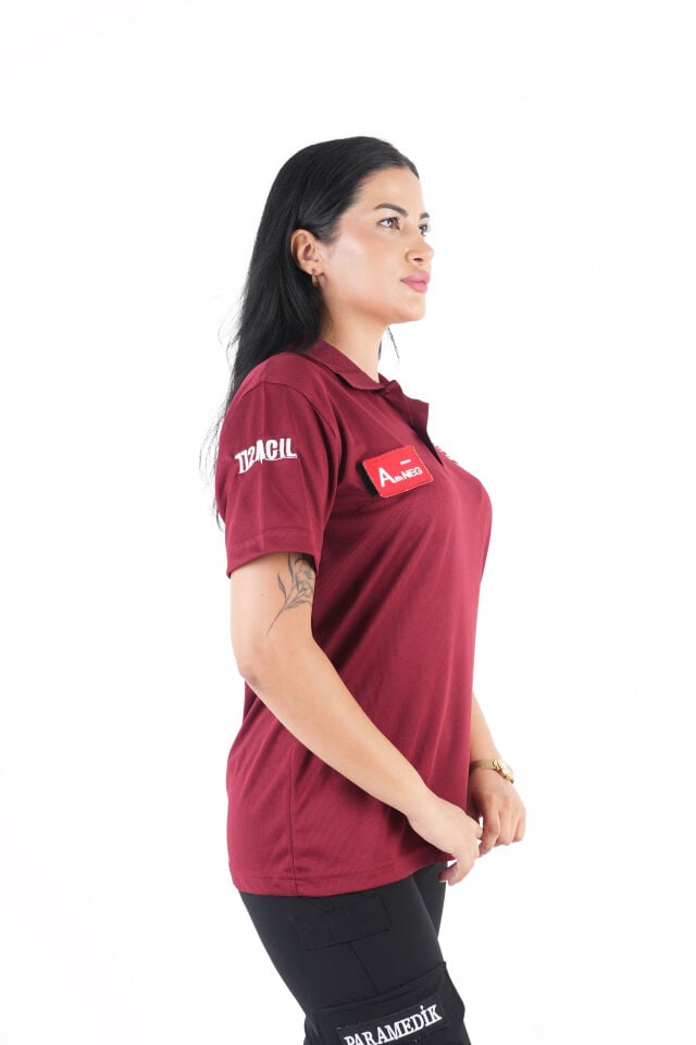 Sağlık Bakanlığı 112 Acil Bordo Comfort Polo Yaka T-shirt (Unisex-Fileli)