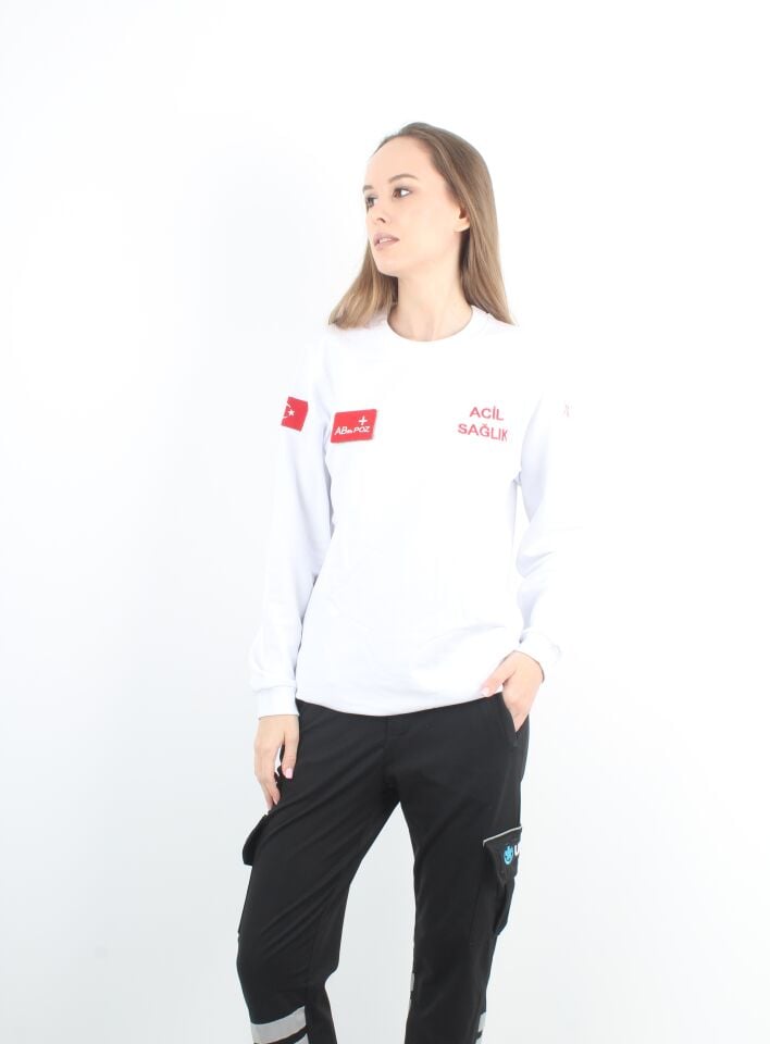 Acil Sağlık Beyaz Sıfır Yaka Swit (Unisex- 2 iplik)