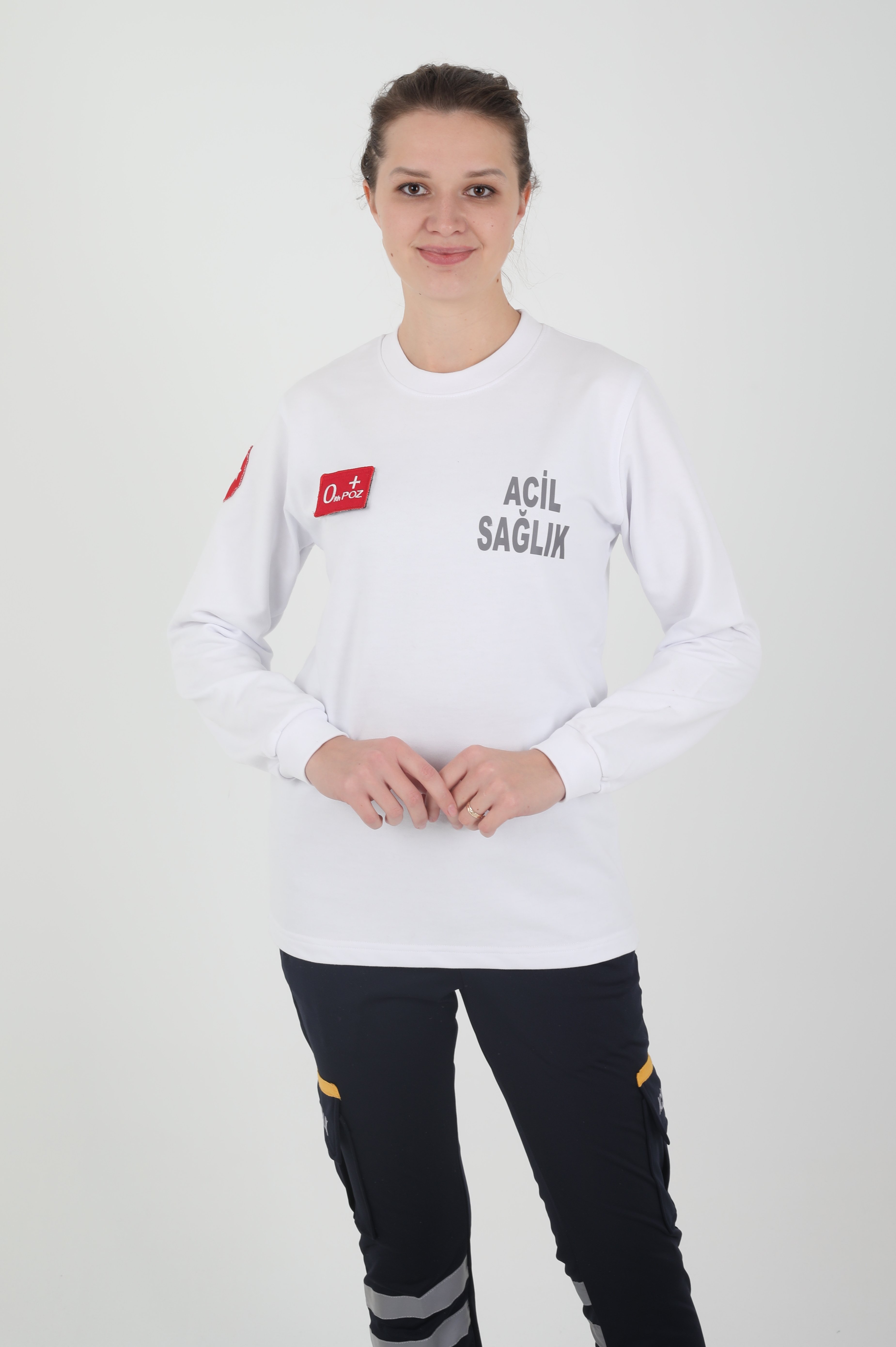 Acil Sağlık Beyaz  Sıfır Yaka Swit (Unisex- 2 iplik)