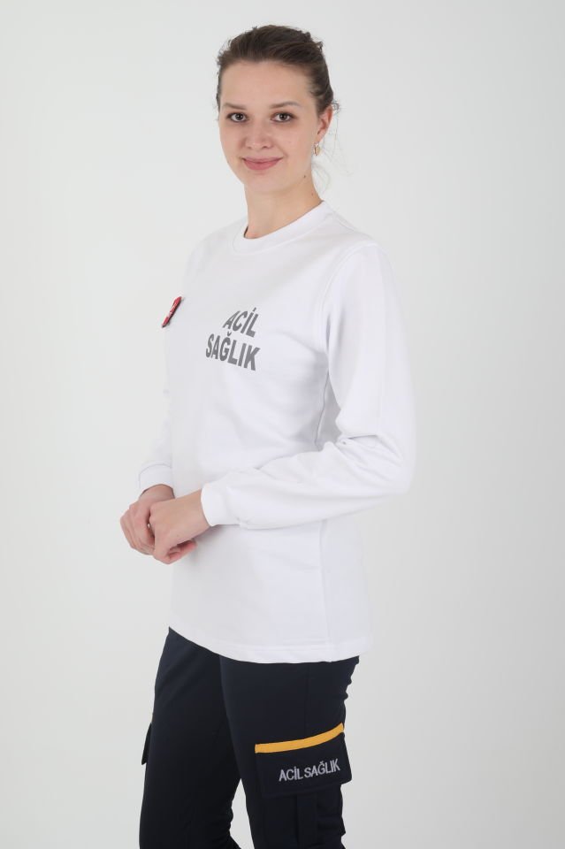 Acil Sağlık Beyaz  Sıfır Yaka Swit (Unisex- 2 iplik)