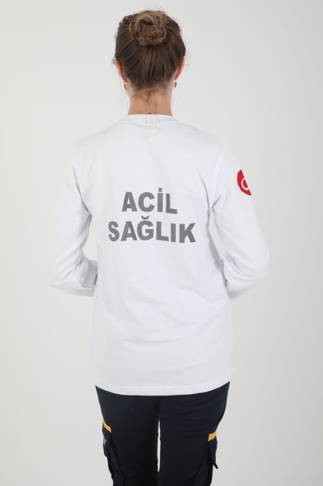 Acil Sağlık Beyaz  Sıfır Yaka Swit (Unisex- 2 iplik)