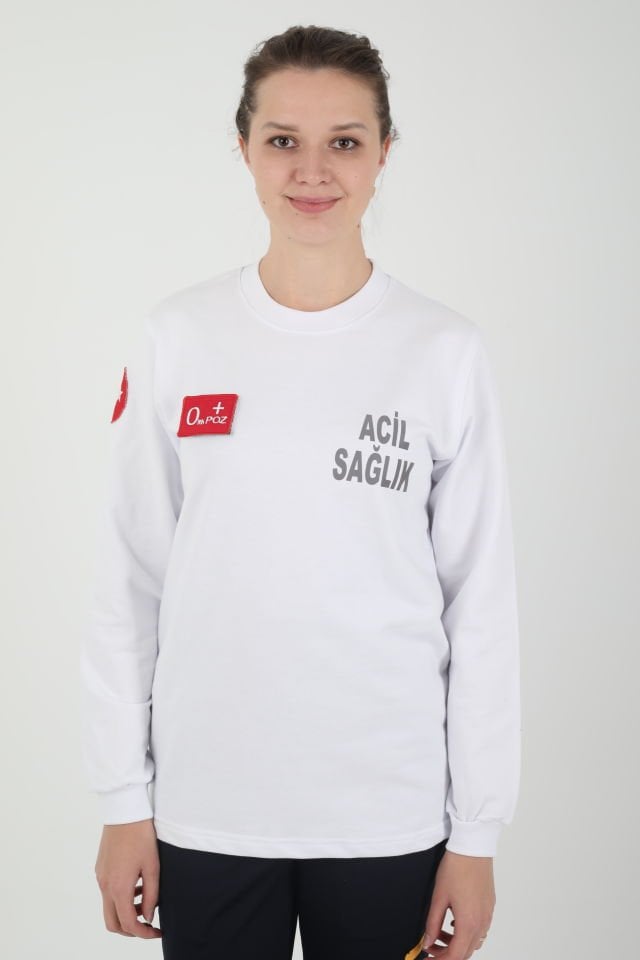 Acil Sağlık Beyaz  Sıfır Yaka Swit (Unisex- 2 iplik)