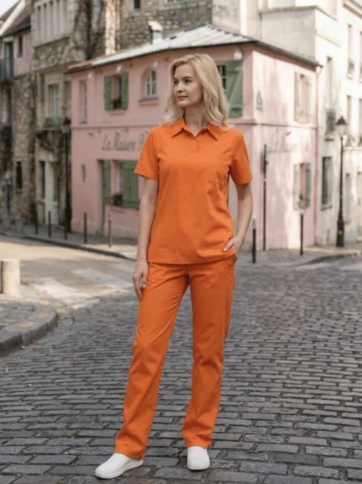 Turuncu Polo Yaka Cerrahi Likralı Premium Takım (Unisex)