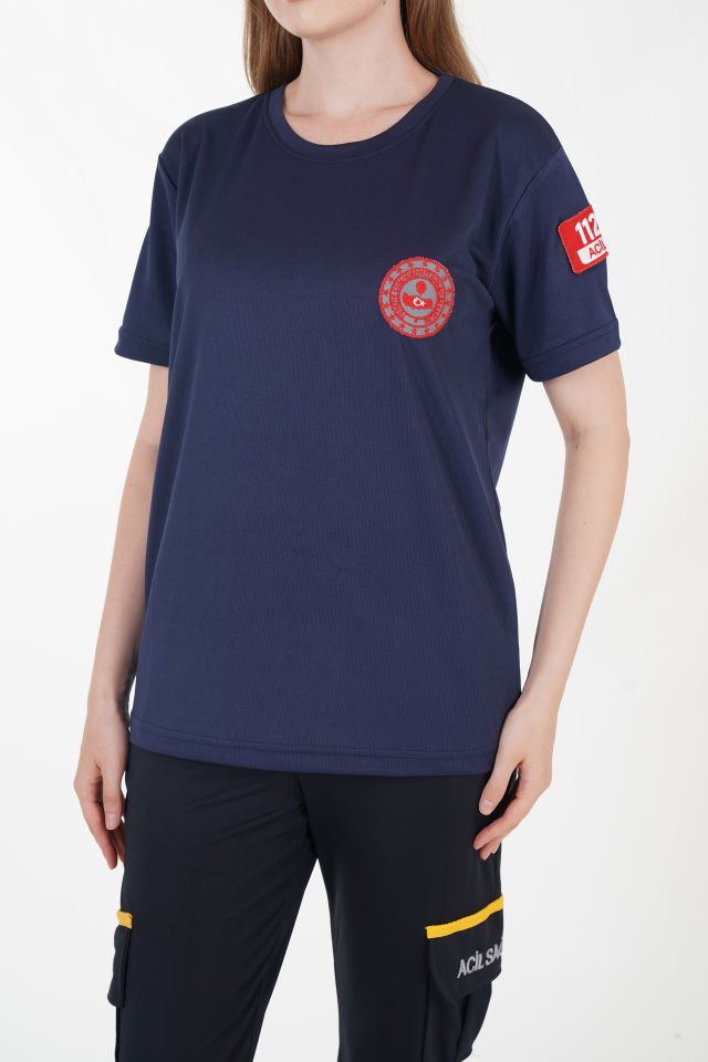 112 Acil Çağrı Merkezi Sıfır Yaka Lacivert Comfort T-shirt (Unisex-Fileli)
