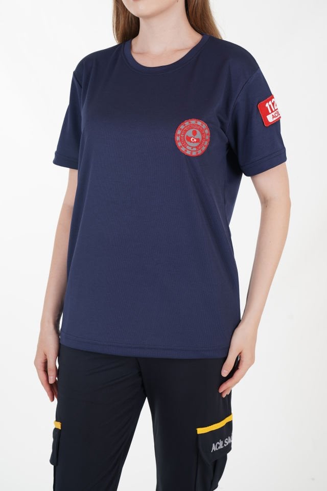 112 Acil Çağrı Merkezi Sıfır Yaka Lacivert Comfort T-shirt (Unisex-Fileli)