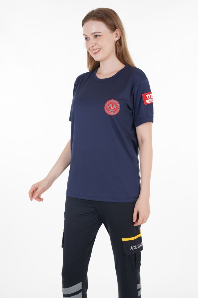 112 Acil Çağrı Merkezi Sıfır Yaka Lacivert Comfort T-shirt (Unisex-Fileli)