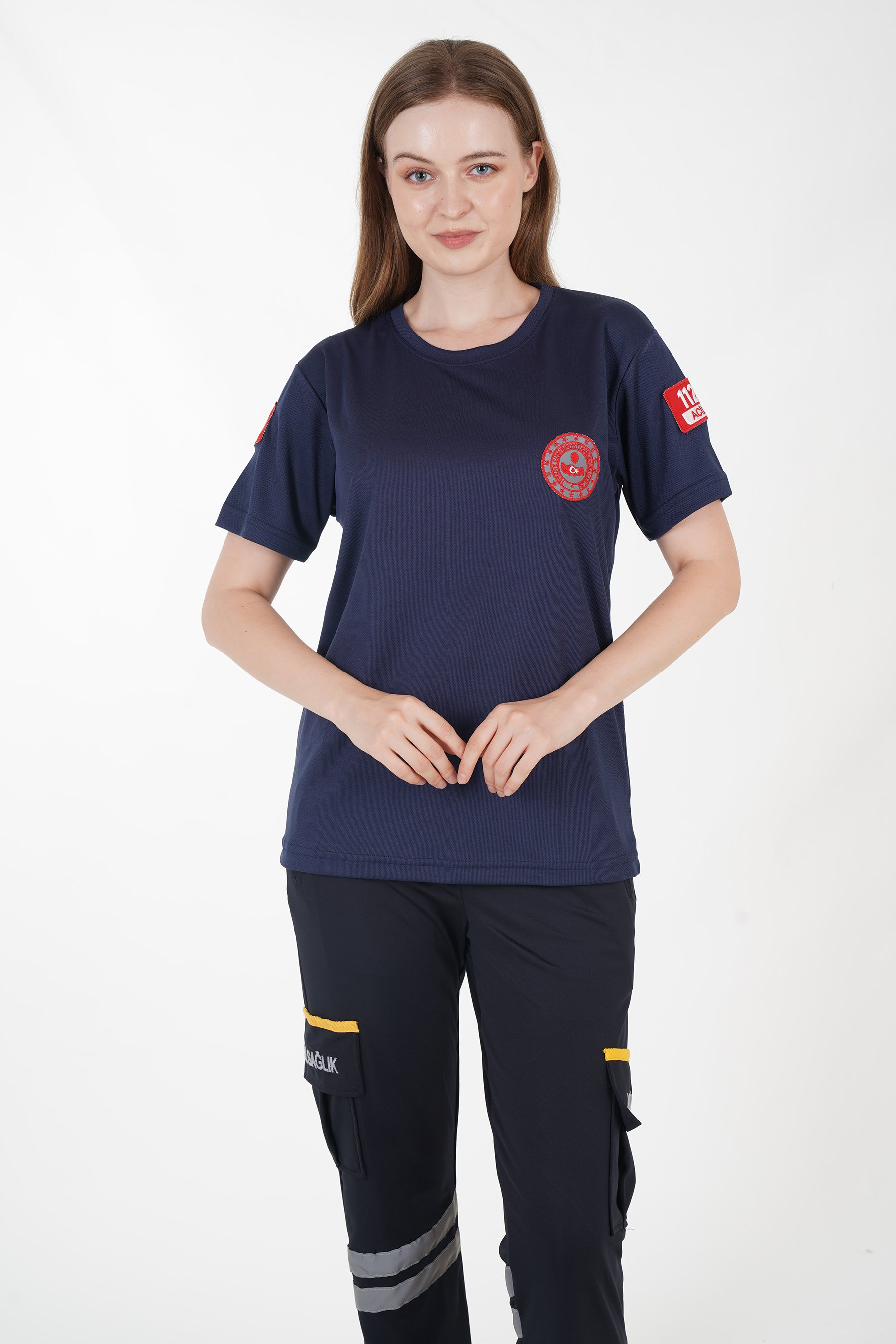112 Acil Çağrı Merkezi Sıfır Yaka Lacivert Comfort T-shirt (Unisex-Fileli)