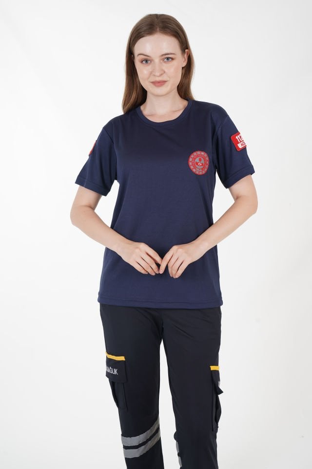 112 Acil Çağrı Merkezi Sıfır Yaka Lacivert Comfort T-shirt (Unisex-Fileli)