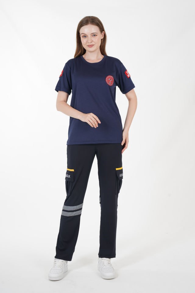 112 Acil Çağrı Merkezi Sıfır Yaka Lacivert Comfort T-shirt (Unisex-Fileli)