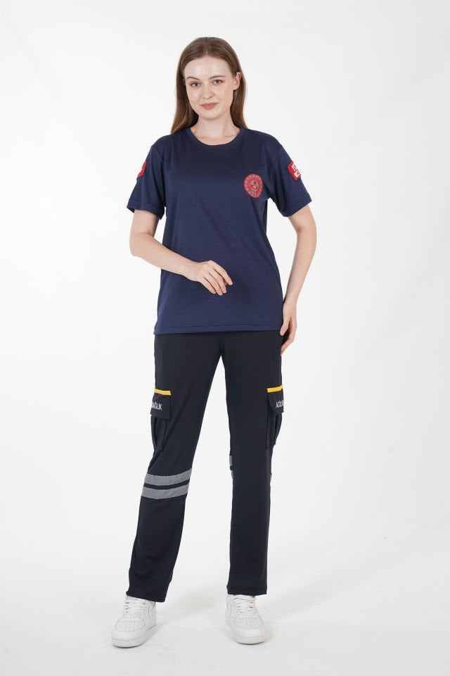 112 Acil Çağrı Merkezi Sıfır Yaka Lacivert Comfort T-shirt (Unisex-Fileli)