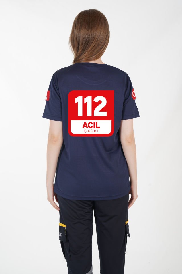 112 Acil Çağrı Merkezi Sıfır Yaka Lacivert Comfort T-shirt (Unisex-Fileli)