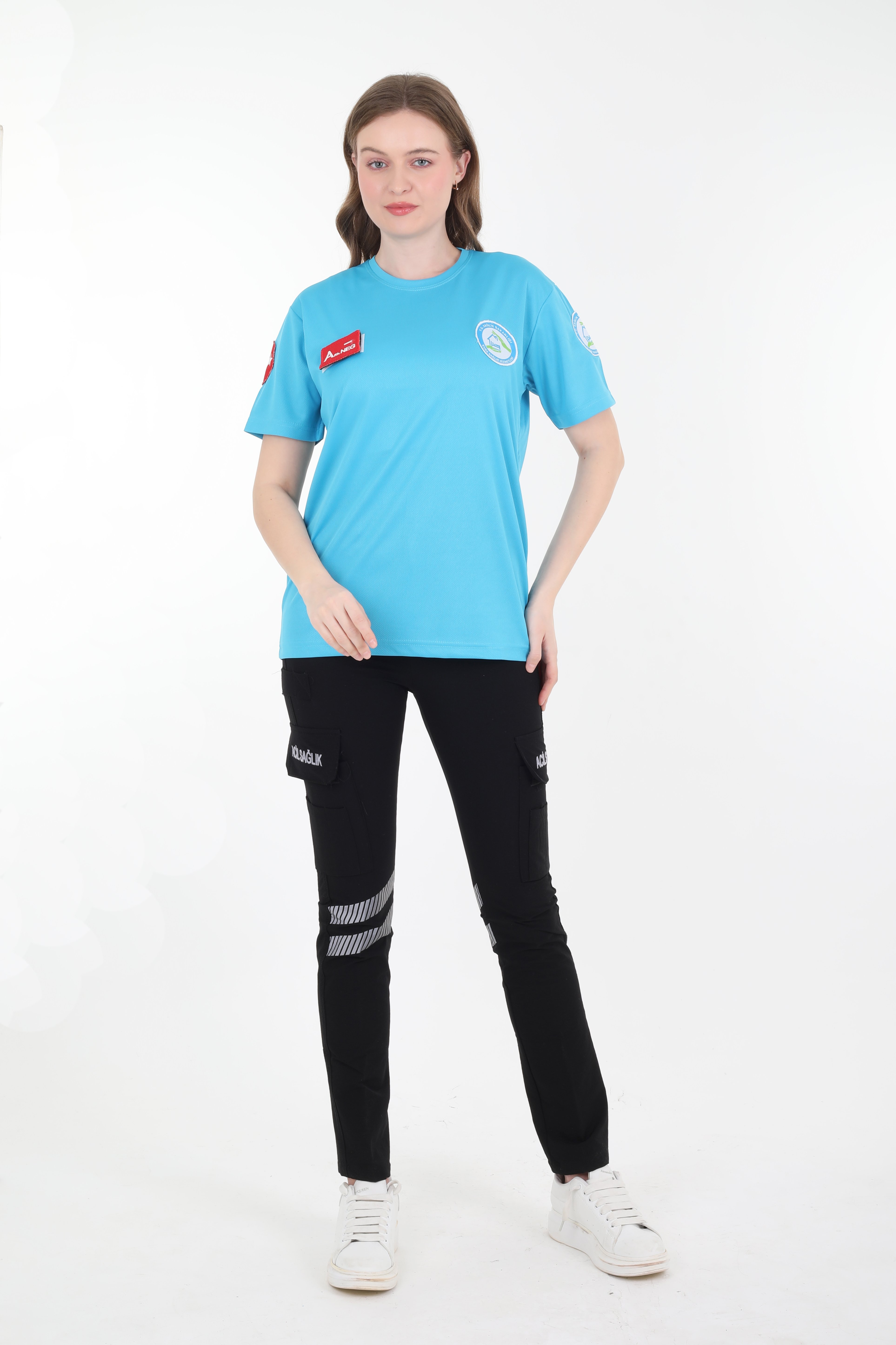 Evde Sağlık Sıfır Yaka Turkuaz T-shirt (Fileli-Unisex)