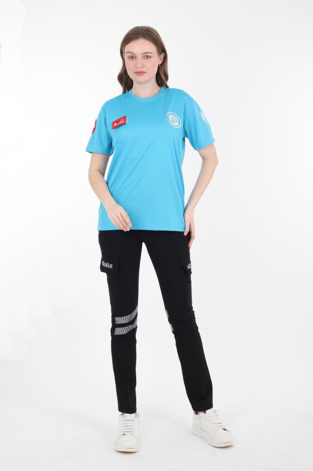 Evde Sağlık Sıfır Yaka Turkuaz T-shirt (Fileli-Unisex)