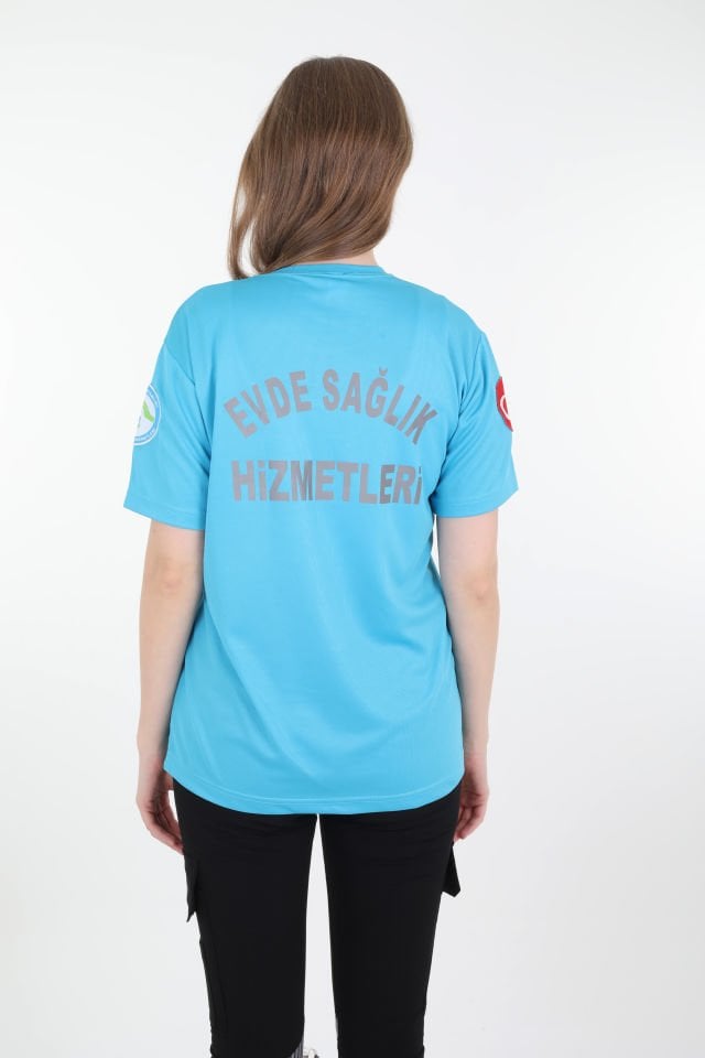 Evde Sağlık Sıfır Yaka Turkuaz T-shirt (Fileli-Unisex)