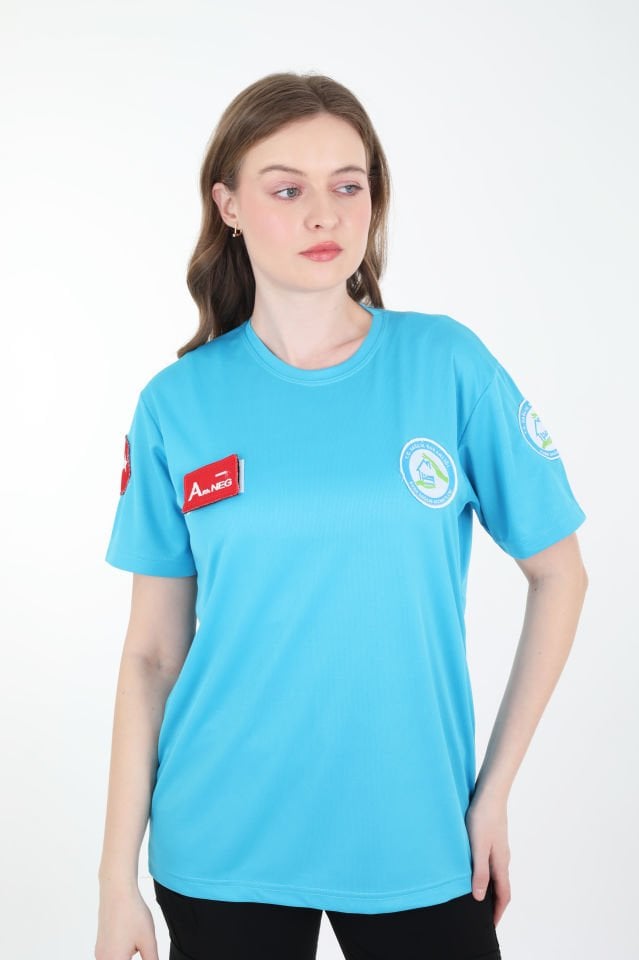 Evde Sağlık Sıfır Yaka Turkuaz T-shirt (Fileli-Unisex)